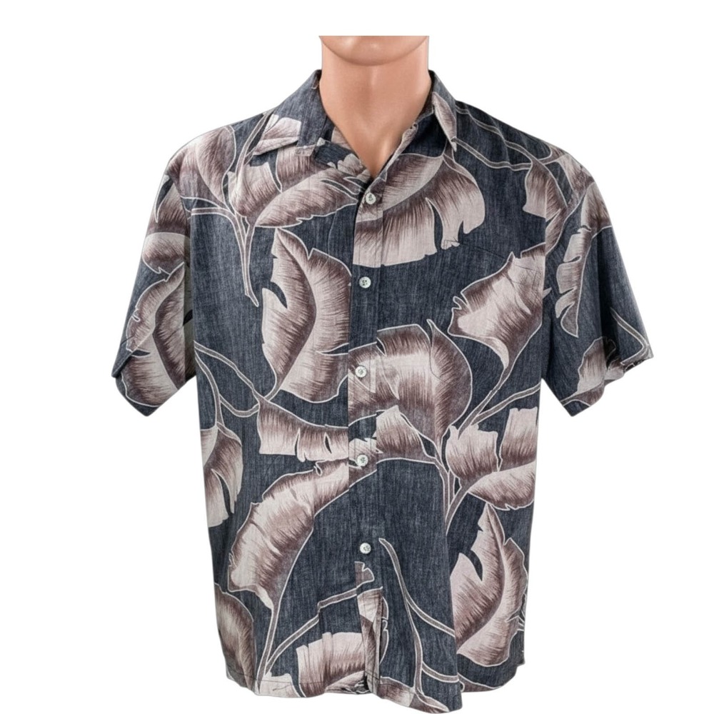 Cooke‎ Street Hawaiian Aloha Shirt XL Reverse Print Tropical Leaf Black USA